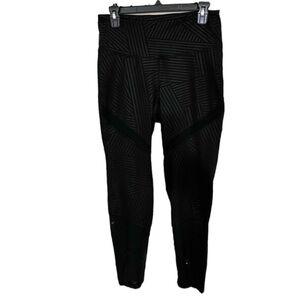 Old Navy Go Dri high waist patterned black leggings with sheer details / calves